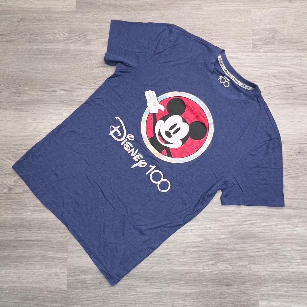 Disney Mickey Mouse Disney100 T-Shirt Mens L Two Sided Graphic Print Tee Blue